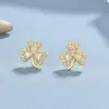 Clavo de Oreja con Diamantes Completos de Trébol para Mujer Plata de Ley 925 Personalizado Moda Clavo de Hueso de Oreja Simple Ins Elegante Joyería de Oreja