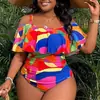 Maiô Peça Única Langxin 2026 Novo Estilo Europeu e Americano Plus Size para Mulheres com Babados e Design Ombro a Ombro, Moda Praia Transfronteiriça Amazon