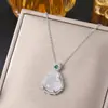 Corrente de clavícula em aço titânio estilo nacional retrô pingente de cadeado da paz de jade temperamento versátil acessórios de estilo chinês de alta qualidade