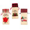Nueva decoración navideña para botella de vino, funda de lino a cuadros, bolsa para el hogar, vacaciones, ambiente familiar, suministros de decoración