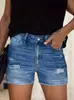 Shorts vaqueros elásticos para mujer, estilo con rotos y dobladillo deshilachado, casual para salir, transfronterizo