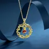 Collar con Colgante de Cruz de Zirconia Roja en Forma de Corazón, Cadena de Clavícula de Moda con Incrustaciones de Diamantes de Zirconia en Forma de Corazón, Cadena Creativa para el Cuello Dorada con Forma de Corazón