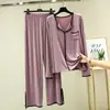 Bit 2022 Algodón Nuevo Cuello en V Talla Grande Pijama Holgado Primavera Verano Casual Ribete Conjunto de Dos Piezas Modal Bolsillo