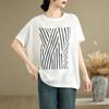 Foto Real de Camiseta Estampada de Manga Corta para Mujer Talla Grande Verano para Gorditas m Holgada Aspecto Adelgazante Top que Cubre la Barriga con Mangas de Murciélago