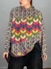Suéter de Punto Pulóver Cálido para Mujer de Terciopelo de Visón Estampado Rayas Arcoíris Retro de Cuello Medio Alto Nuevo Otoño e Invierno 2025