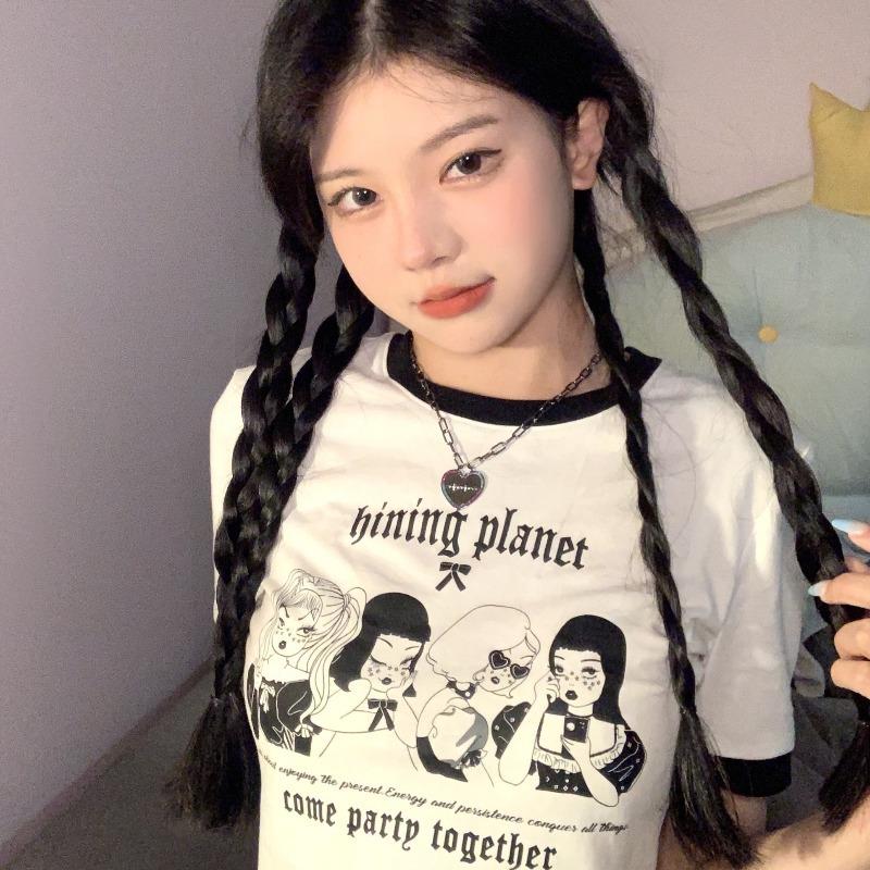 帮手主图-甜辣妹风短袖T恤女装夏季2021新款设计感修身露脐