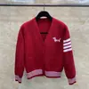 Cardigan jaqueta de malha de lã estilo acadêmico tb primavera 2025 com quatro barras, decote V, contraste de cores, casual, combina com tudo, top de cachorrinho