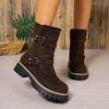 Otoño 2025 Hebilla de Cinturón Nueva Botas de Media Pantorrilla de Tamaño Grande Retro Plataforma de Comercio Exterior Mangas Estilo Británico Botas Martin Venta al por Mayor