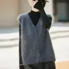Chaleco sin mangas de lana cachemir, top de forro polar de punto para invierno, cárdigan, chaleco de otoño para mujer, nuevo diseño de cuello en V