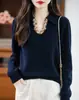 Tejido de Punto Estilo Perezoso para Mujer en Otoño e Invierno, Top Holgado con Diseño de Cuello en V Suave y Ceroso de Alta Gama Camiseta de Base