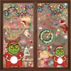 Adesivos de Decoração de Natal Grinch Transfronteiriços para Vidro PVC Autoadesivo Monstro Verde Desenho Animado Quarto das Crianças Adesivos de Parede Festivos