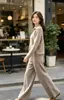 Conjunto de Dos Piezas de Punto Cruzado Europeo y Americano Otoño e Invierno Nuevo Pantalones Anchos Sueltos Suéter con Solapa Conjunto Casual de Moda para Mujer