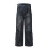 11Kn Jeans Americanos para Homens e Mulheres High Street Tie-Dye Azul Velho Super Soltos Retrô Casual Calças Retas Lavadas