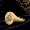 Anillo Popular de Estrella de Ocho Puntas Cepillado de Xiaohongshu Anillo de Estrella de Seis Puntas Brillante Estilo Vintage de Mediados de Siglo