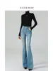 Jeans Micro Flare de Cintura Alta para Mulheres, Cor Versátil Retro para Todas as Estações, Stretch em Quatro Direções, Ajuste ao Corpo, Levanta Bumbum, Tamanho 26, Coleção de Primavera