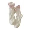 Calcetines de Coral Fleece con Encaje para Mujer, Calcetines Gruesos Cálidos de Invierno, Calcetines Dulces de Media Pantorrilla con Lazo, Calcetines para Dormir que No Sueltan Pelusa