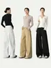 Pantalones anchos de plátano retro americano color caqui para mujer, nuevos de otoño de cintura alta holgados adelgazantes casual rectos de trabajo