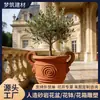 Pátio de Villa Estilo Europeu Escultura de Figura Vintage Desgastada para Exterior Vasos Grandes de Flores de Pedra Arenito Vasos de Flores com Relevo de Pedra Artificial