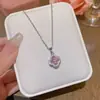 Collar de Cristal con Diamantes Rosas de Trébol de Cuatro Hojas Super Brillante, Joyería de Moda Estilo Coreano, Cadena para Clavícula Incrustada con Diamantes, Cadena de Cuello Simple y Versátil con Temperamento Elegante