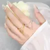 Anillo Abierto de Lujo Ligero Estilo Japonés con Diamantes de Estrella para Mujer Personalizado Celebridad de Internet Propuesta Apertura Cadena Doble Meteoro Anillo para el Dedo