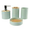 Cubierta de bambú de veta cruzada juego de cuatro piezas de plástico para lavado de baño fabricantes venta al por mayor almacenamiento de baño estante para lavar juego de porta cepillos de dientes