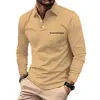 2026 Camisa Polo Masculina Outono/Inverno Novo Estilo Transfronteiriço Manga Longa Casual Bolso Cor Sólida Top Versátil