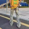 Jeans Patchwork Rotos de Calle Alta Europea y Americana para Hombre Primavera y Otoño Amarillo Lodo Desgastado Hiphop Pantalones de Calle Modernos Hombres