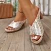 Sandalias de Moda Europeas y Americanas Talla Grande Estampadas de Tacón Alto sin Cierre para Mujer Verano 2025 Nuevo Estilo Sandalias de Exterior con Tacón Grueso de Punta Abierta