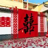 Decoração de pátio de casamento, tecido para pendurar na parede de fundo, decorações de pátio rural, faixas com o caractere chinês "felicidade dupla", conjunto decorativo, coleção completa de suprimentos de casamento
