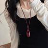 Blogger de Corea del Sur Mismo collar con colgante color vino tinto para mujer cadena larga de lana plateada con forma de gota de agua accesorios de alta gama