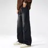 Jeans rectos de lavado desgastado retro americano de moda para hombre 2026, pantalones largos holgados y versátiles