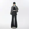 Pantalones acampanados gruesos de cachemira con forro polar para mujer, nuevo estilo otoño/invierno 2026, tiro alto, adelgazantes, efecto dos piezas, que cubren la cadera, pantalones acampanados