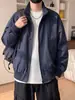 Jaqueta bomber azul escuro com gola alta masculina outono solta estilo de rua jaqueta de beisebol legal top esportivo casual da moda