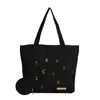 Bolsa de Ombro Versátil para o Dia a Dia, Bolsa Tote Casual da Moda com Letras, Bolsa de Lona Bordada Estilo Japonês de Grande Capacidade para Mulheres