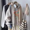 Sudadera de Cuello Redondo para Mujer, Talla Petite, Otoño e Invierno, Forrada de Felpa, Corte Holgado, Diseño Único, Estilo Retro Americano, Sudadera Gris, Moderna