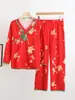 Traje de Pijama de Terciopelo Alemán para Mujer Otoño e Invierno Estilo Nacional Estilo Occidental Hebilla Estilo Étnico Chino Estampado de Año Nuevo Holgado Ropa de Casa