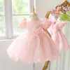 Vestido Novo Estilo Europeu e Americano para Festa de Aniversário de Menina, Vestido Rodado Bordado Floral para Meninas, Vestido de Passarela Infantil