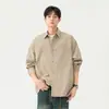 Nova Camisa de Manga Longa para Homens, Roupa de Trabalho Estilo Japonês, Cor Sólida Casual, Estilosa e Bonita, Blusa Solta para Outono com Gola Reversível, Versão Coreana Tendência