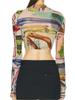 Camiseta de Manga Larga Estampada Nanyou para Mujer 24 Verano Nuevo Sentido de Diseño de Alta Gama Moda Urbana Europea y Americana Top de Chica Caliente