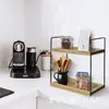 Estante de Almacenamiento de Madera Simple de Doble Capa Combinación Hierro-Madera Organizador de Artículos de Baño Estante para Especias de Encimera de Cocina