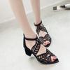 Sandálias Peep-Toe com Salto Grosso e Strass de Tamanho Grande para Mulheres 2026 Nova Coleção Primavera Estilo Coreano Fashion Versátil Sandálias Vazadas com Zíper