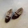 Mocasines de Peluche Gruesos Retro para Mujer 2026 Invierno Nuevos Punta Redonda con Lazo Birkenstock Zapatos Peludos Zapatos de Algodón Cálidos