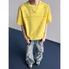 Camiseta Estampada de Algodão de Alta Qualidade para Homens, Manga Curta com Cordão, Verão, Tamanho Plus Size, Marca Trendy, Caimento Solto, Jovem, Manga Meia
