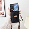 Adecuado para Oppo Findn2Flip Tarjetero Diagonal Pantalla Plegable Patrón de Cuero Acolchado Tarjeta Cadena de Perlas Cubierta Protectora