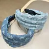 Faixa de Cabelo Jeans com Lantejoulas Estilo Hong Kong Retrô Design Coreano de Nicho Versátil Versão Larga Rasgada Faixa Personalizada para Cobrir Costuras do Cabelo para Mulheres