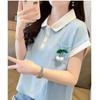 Top Polo de Color Bloque Texturizado con Bolsillo para Mujer Tallas Grandes, Nuevo Estilo Verano 2026, Corte Holgado, Camiseta de Manga Corta Adelgazante para Mujer
