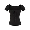 Camiseta Francesa de Manga Corta con Cuello en U y Lazos para Mujer Verano Ajustada Ceñida a la Cintura Diseño Favorecedor Versátil Capa Base de Nicho