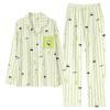 Pijama de Algodão Feminino Outono Calça de Manga Longa Cardigã Doce Conjunto Waffkle Primavera Algodão Roupa de Casa Feminina