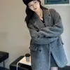 Abrigo para Mujer 2026 Nuevo Lana Otoño Invierno Corto Grueso Blazer de Lana Gris para Mujeres Petites