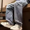 Jeans de retazos para hombre, estilo otoño e invierno, pierna ancha, con caída, holgados, corte recto, diseño único, estilo high street americano de alta gama